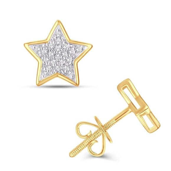 Diamond Star Stud Earrings 10k Yellow Gold Screw Back - Picture 1 of 2